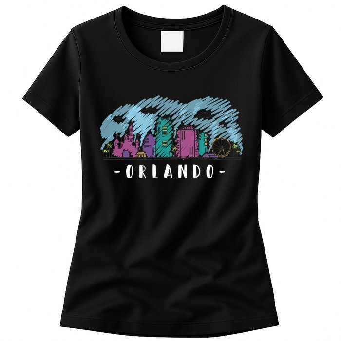Orlando USA Skyline Sketch Womens T-Shirt