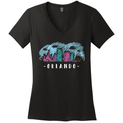 Orlando USA Skyline Sketch Women's V-Neck T-Shirt