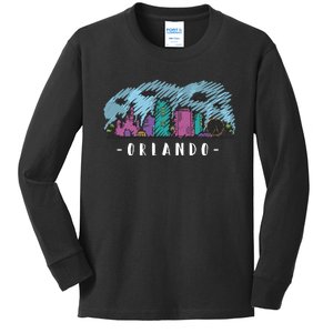 Orlando USA Skyline Sketch Kids Long Sleeve Shirt