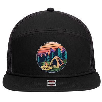 Outdoor Camping Sunset 7 Panel Mesh Trucker Snapback Hat