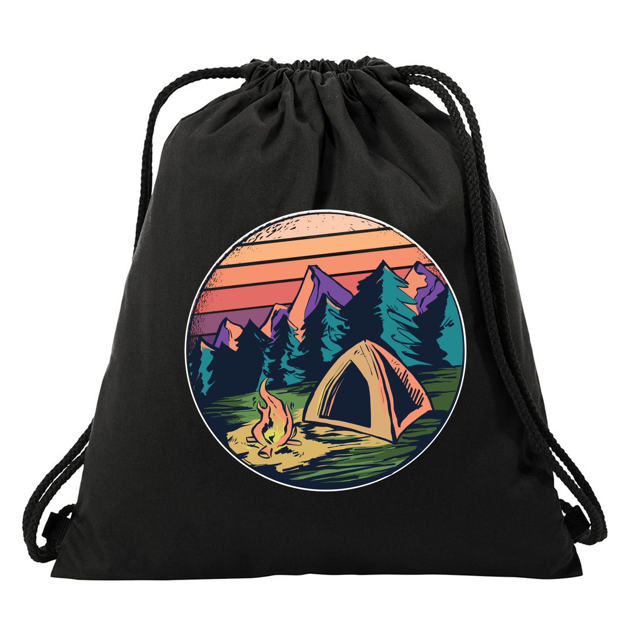 Outdoor Camping Sunset Drawstring Bag