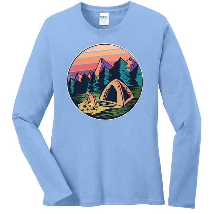 Outdoor Camping Sunset Ladies Long Sleeve Shirt