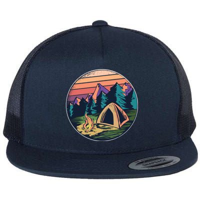 Outdoor Camping Sunset Flat Bill Trucker Hat