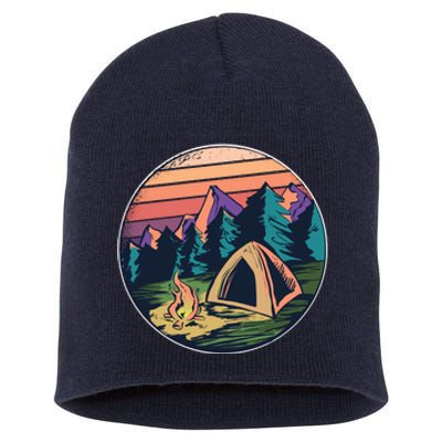 Outdoor Camping Sunset Short Acrylic Beanie