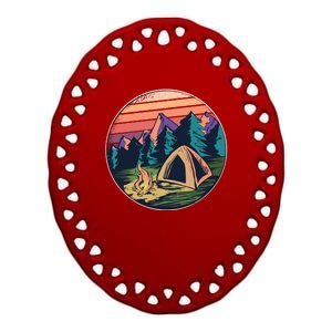 Outdoor Camping Sunset Ceramic Oval Ornament