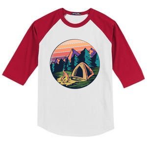 Outdoor Camping Sunset Kids Colorblock Raglan Jersey