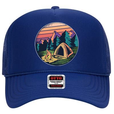 Outdoor Camping Sunset High Crown Mesh Back Trucker Hat