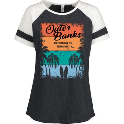 Outer Banks North Carolina USA Founded 1587 Enza Ladies Jersey Colorblock Tee