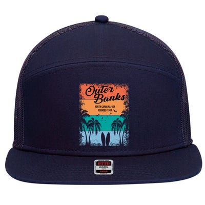 Outer Banks North Carolina USA Founded 1587 7 Panel Mesh Trucker Snapback Hat