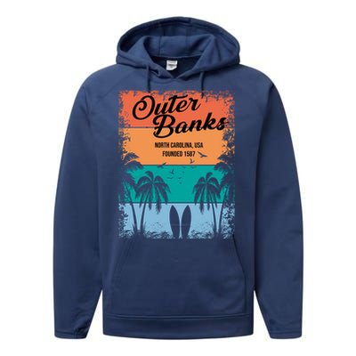 Outer Banks North Carolina USA Founded 1587 Performance Fleece Hoodie