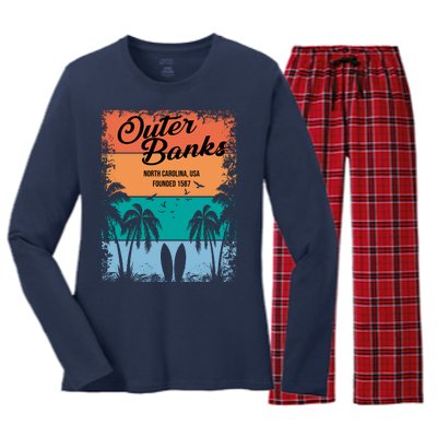 Outer Banks North Carolina USA Founded 1587 Women's Long Sleeve Flannel Pajama Set 