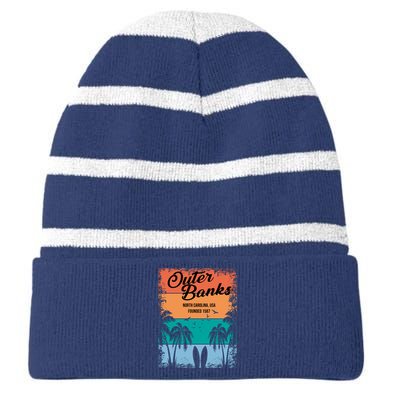 Outer Banks North Carolina USA Founded 1587 Striped Beanie with Solid Band