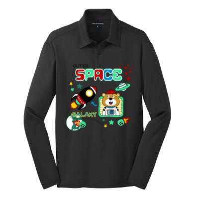 Outer Space Children's Illustration Silk Touch Performance Long Sleeve Polo