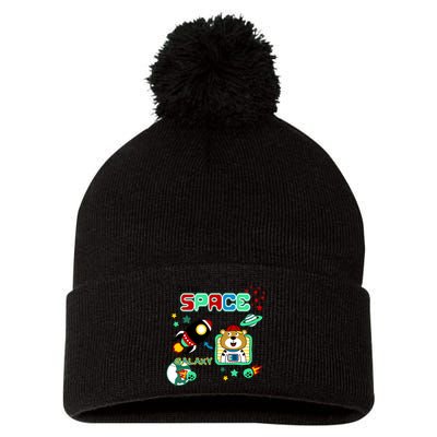 Outer Space Children's Illustration Pom Pom 12in Knit Beanie
