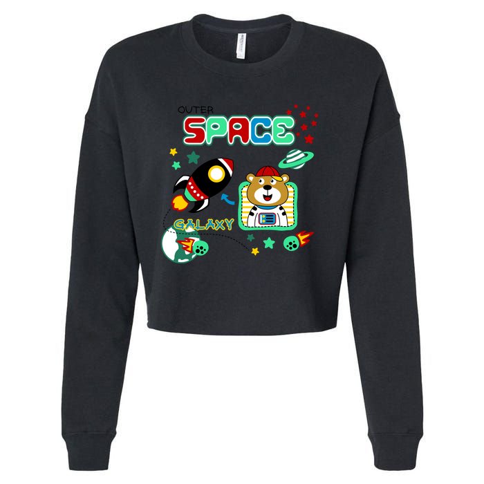 Outer Space Children's Illustration Cropped Pullover Crew