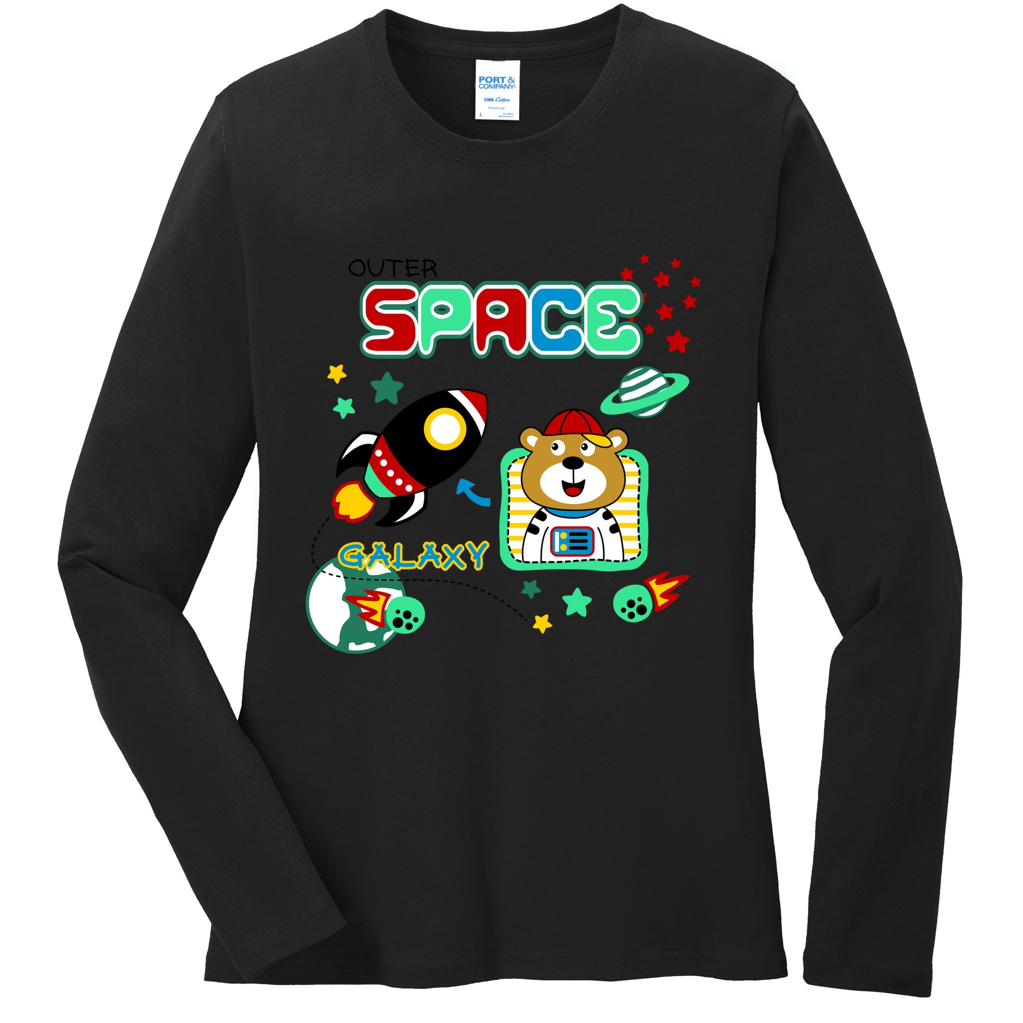Outer Space Children's Illustration Ladies Long Sleeve Shirt