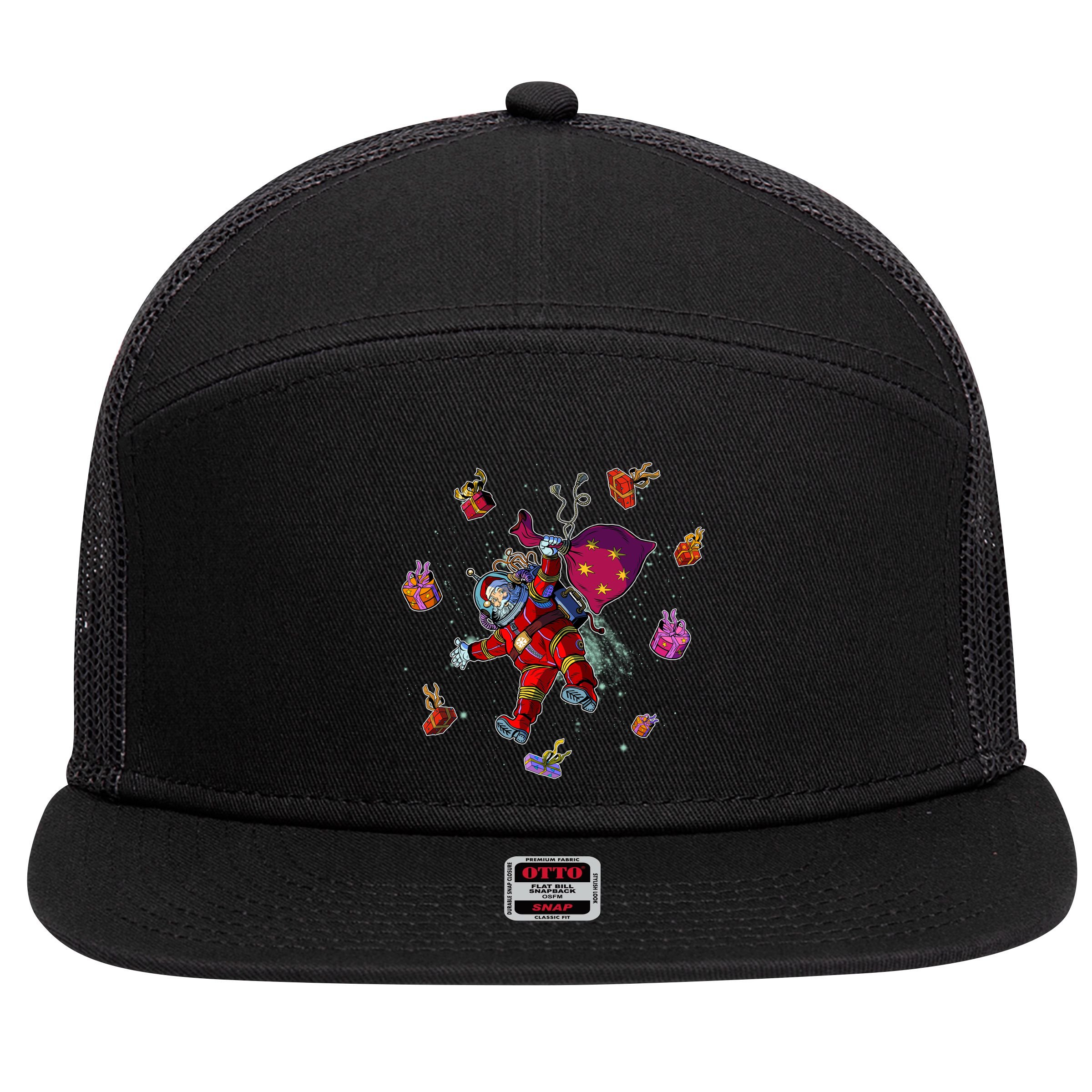 Outer Space Santa Christmas Astronaut  7 Panel Mesh Trucker Snapback Hat