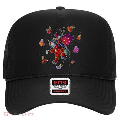 Outer Space Santa Christmas Astronaut  High Crown Mesh Back Trucker Hat