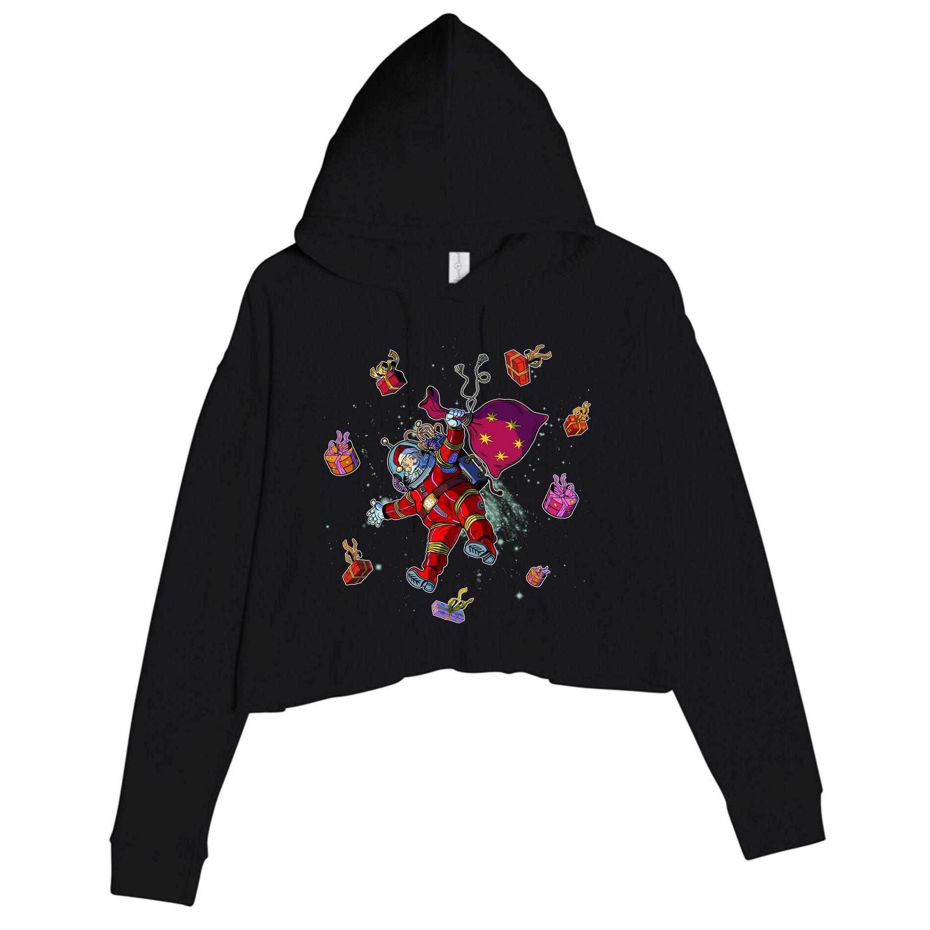 Outer Space Santa Christmas Astronaut  Crop Fleece Hoodie