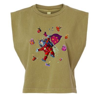Outer Space Santa Christmas Astronaut  Garment-Dyed Women's Muscle Tee