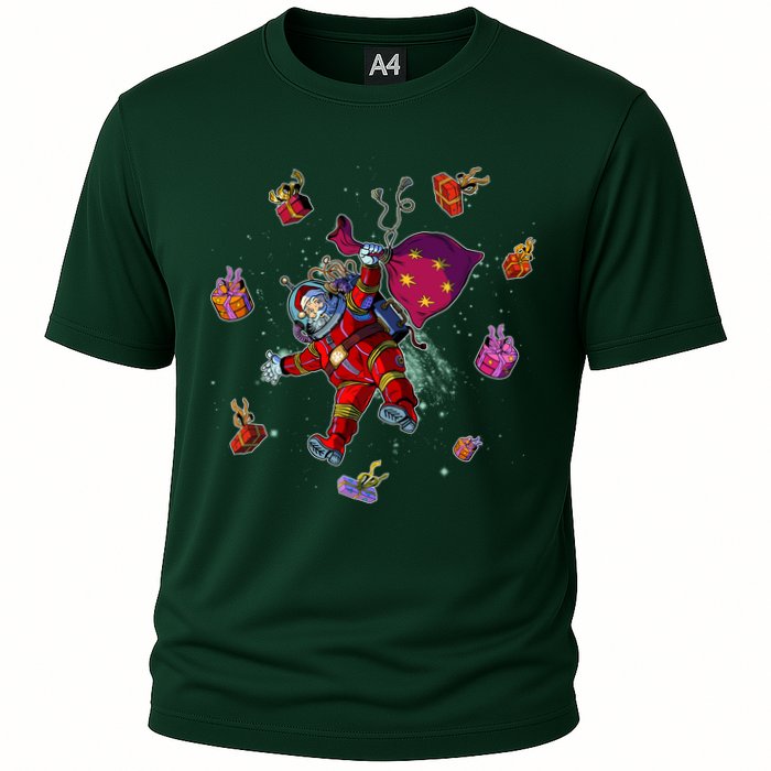 Outer Space Santa Christmas Astronaut  Cooling Performance Crew T-Shirt