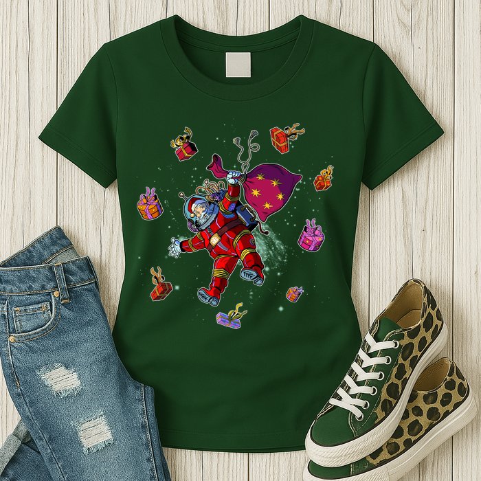 Outer Space Santa Christmas Astronaut  Womens T-Shirt
