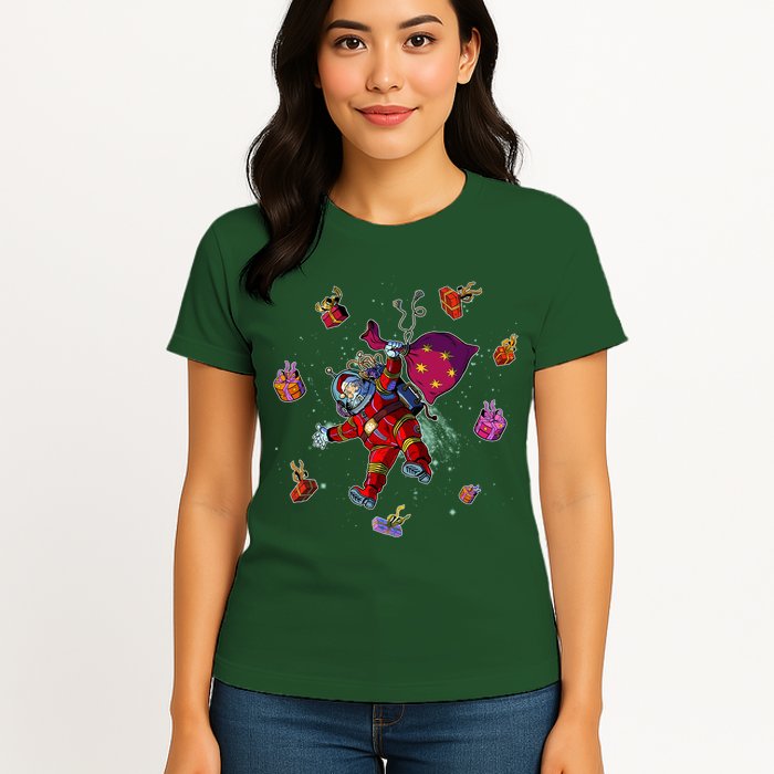 Outer Space Santa Christmas Astronaut  Womens T-Shirt