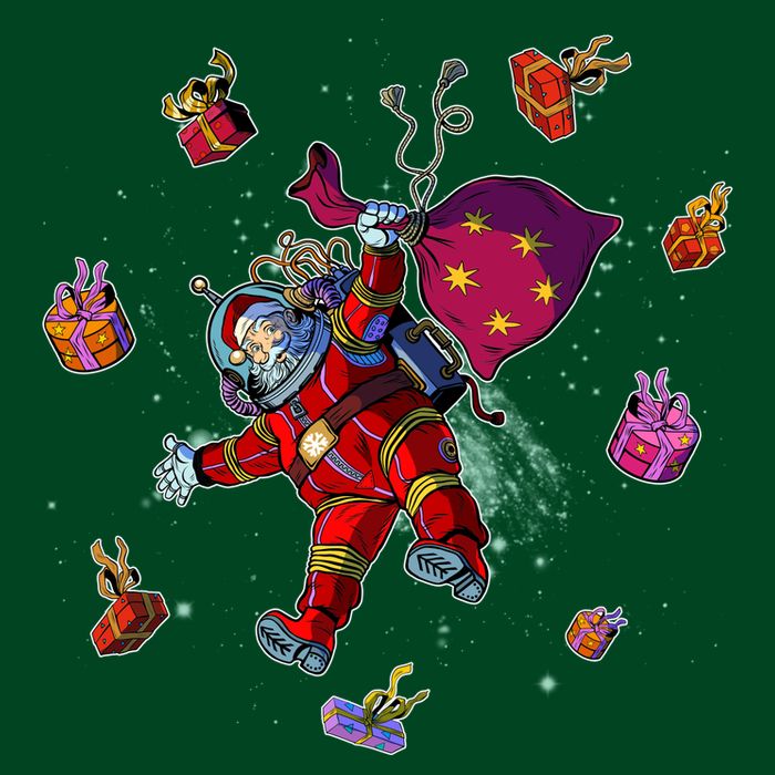 Outer Space Santa Christmas Astronaut  Womens T-Shirt
