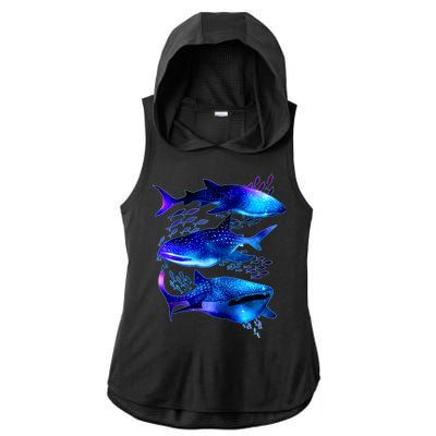 Outer Space Whale Sharks  Ladies PosiCharge Tri-Blend Wicking Draft Hoodie Tank