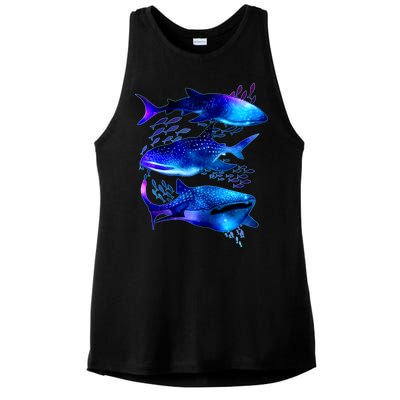 Outer Space Whale Sharks  Ladies PosiCharge Tri-Blend Wicking Tank