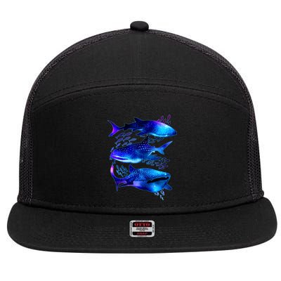 Outer Space Whale Sharks  7 Panel Mesh Trucker Snapback Hat