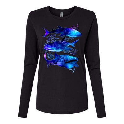 Outer Space Whale Sharks  Womens Cotton Relaxed Long Sleeve T-Shirt