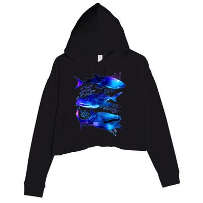 Outer Space Whale Sharks  Crop Fleece Hoodie