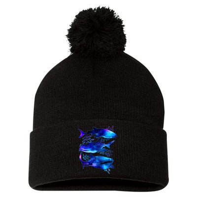 Outer Space Whale Sharks  Pom Pom 12in Knit Beanie