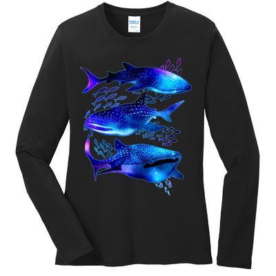 Outer Space Whale Sharks  Ladies Long Sleeve Shirt