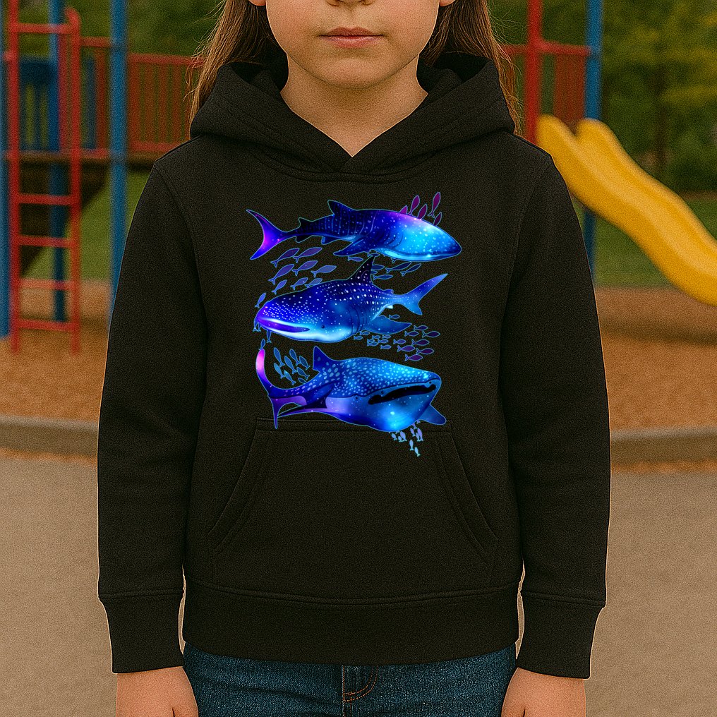 Outer Space Whale Sharks  Kids Hoodie