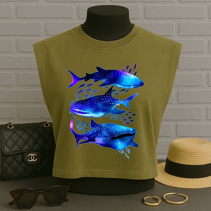 Outer Space Whale Sharks  Garment-Dyed Women's Muscle Tee