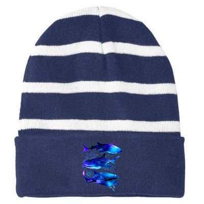 Outer Space Whale Sharks  Striped Beanie with Solid Band