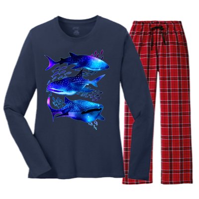 Outer Space Whale Sharks  Women's Long Sleeve Flannel Pajama Set 