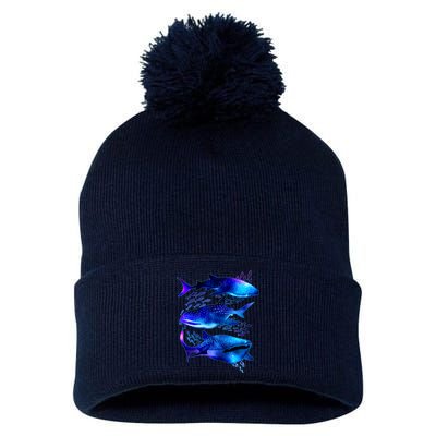 Outer Space Whale Sharks  Pom Pom 12in Knit Beanie