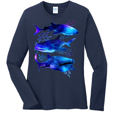 Outer Space Whale Sharks  Ladies Long Sleeve Shirt