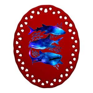 Outer Space Whale Sharks  Ceramic Oval Ornament