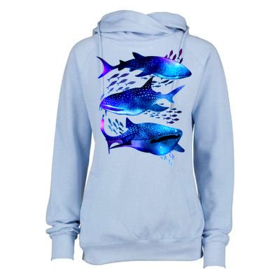 Outer Space Whale Sharks  Womens Funnel Neck Pullover Hood