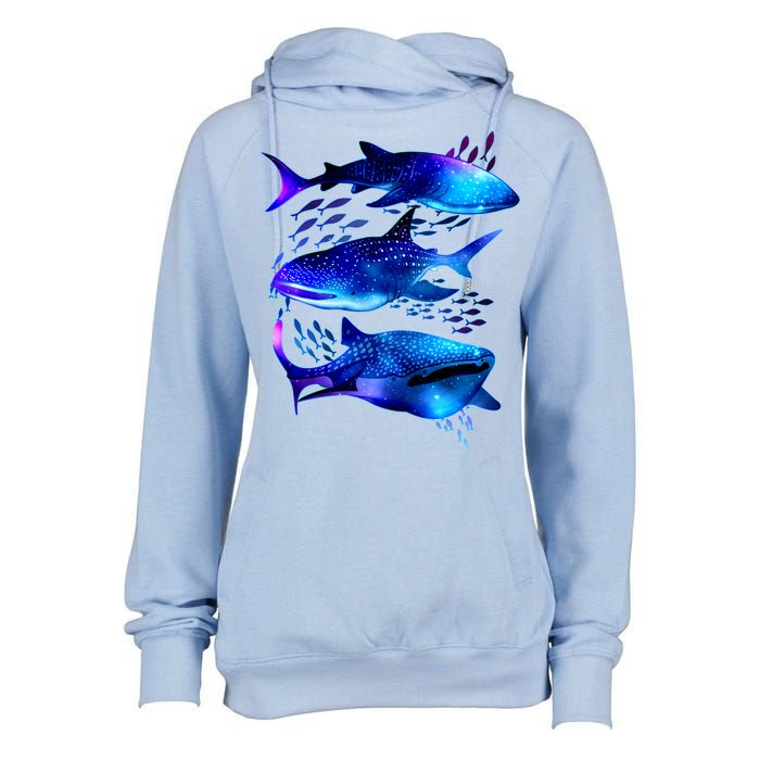 Outer Space Whale Sharks  Womens Funnel Neck Pullover Hood