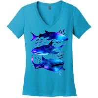 Outer Space Whale Sharks  Women's V-Neck T-Shirt