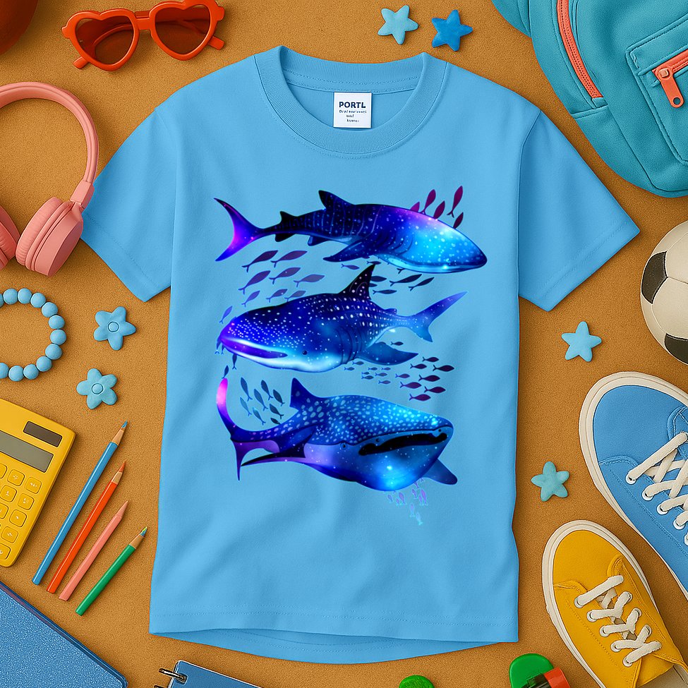 Outer Space Whale Sharks  Kids T-Shirt