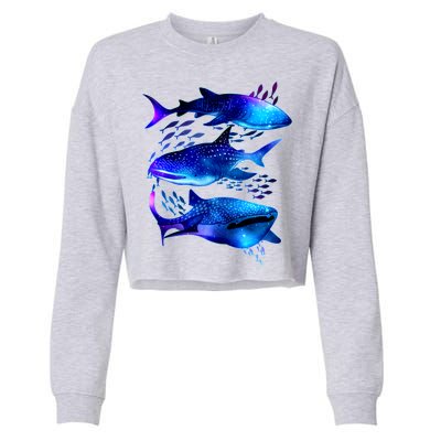 Outer Space Whale Sharks  Cropped Pullover Crew