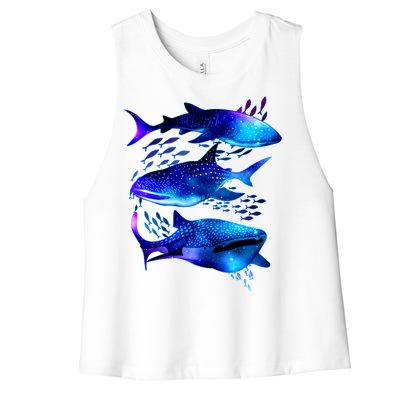 Outer Space Whale Sharks  Women's Racerback Cropped Tank