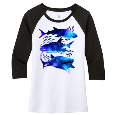 Outer Space Whale Sharks  Women's Tri-Blend 3/4-Sleeve Raglan Shirt