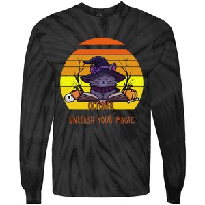 Oct Unleash Your Magic Funny Halloween Tie-Dye Long Sleeve Shirt